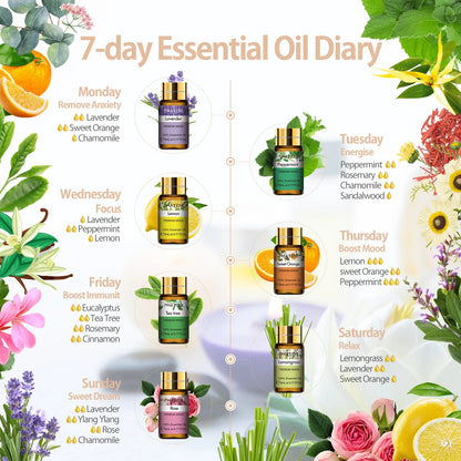 Essential Oils for aroma diffuser, 7 day diary